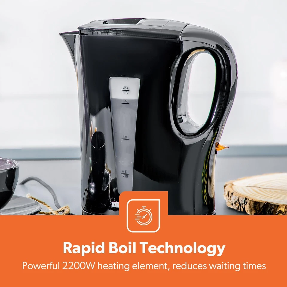 2200W 1.7L Electric Kettle & 650W 2 Slice Bread Toaster Kitchen Combo Set Black - Image 4 of 4
