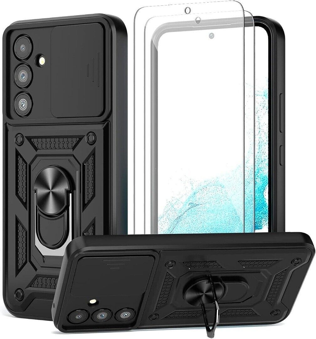 KUSINHOKA Cover Per Xiaomi 14 Ultra Con Staffa + Pellicola Vetro Temperato – Custodia Silicone+PC Con Protezione Fotocamera Scorrevole – Nero - 3