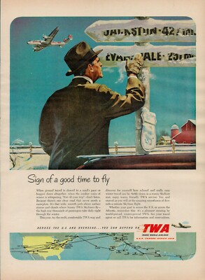 1951 Airline TWA Air Vintage Print Ad 50s Trans World Airlines Farm Barn Snow