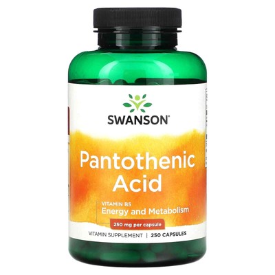 2 X Swanson, Pantothenic Acid with Vitamin B5, 250 mg, 250 Capsules