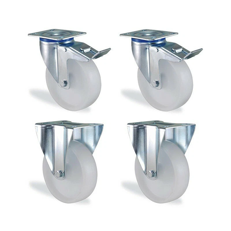 HTR Lot roulettes fixe et pivotante à frein polypropylène blanc diamètre 80mm cha...