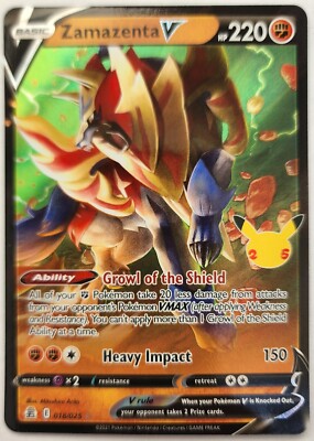 pokemon trading card game zamazenta V - 25th Anniversary Collection [ULTRA RARE] Weakness Fire 2 Resistance Grass Pokemon Trading Card TCG Zamazenta