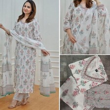 Cotton Printed Work Straight Kurta Pant And Dupatta Women Salwar Kameez Dress