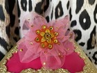 Tarina Tarantino Huge Vintage Tulle Fabric Flower Sherbet Pink Swarovski Ring