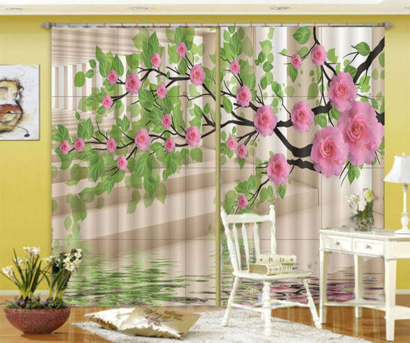 Romantic Rose Tree 3D Curtain Blockout Photo Print Curtains Drape Fabric Window - Image 2 of 4