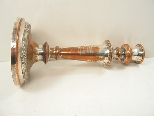 ANTIQUE FRENCH ART NOUVEAU SILVER PLATED ON COPPER CANDLESTICK 10" INCHES - Picture 5 of 10