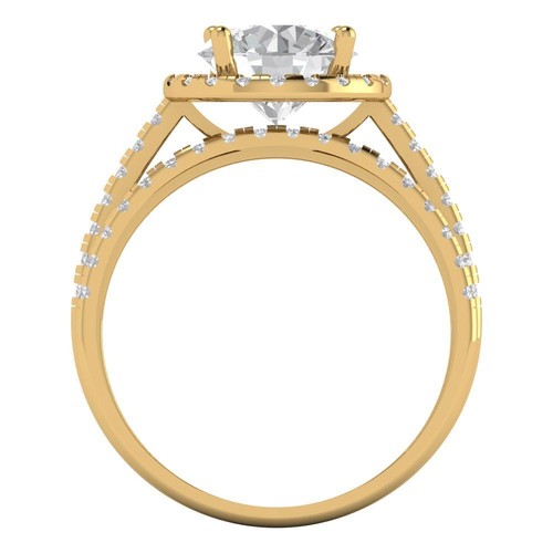 Juego de novia de boda - oro amarillo de 14 quilates, diamante simulado de corte redondo de 2,52 quilates - Imagen 4 de 5