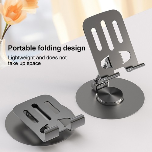 Foldable Cell Phone Stand 360 Rotating Aluminum Metal Tablets Desk Phone Holder - Photo 9 sur 14