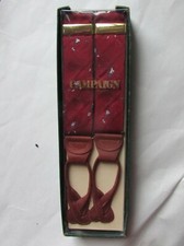 Campaign Adult Suspenders Burgundy Leather Clinches Tennis Player Buttons NOS