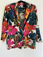 Vintage Silk Land Blazer 100 Silk Lightweight Bright Bold Floral Oversized