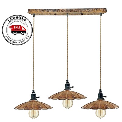 Vintage Ceiling Pendant Light Industrial Loft Style 3 Way Hanging Retro Lamp uk