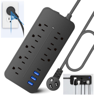 Lot Wall Mountable Usb Surge Protector Power Strip With USB Ports 8 Outlet Plugs