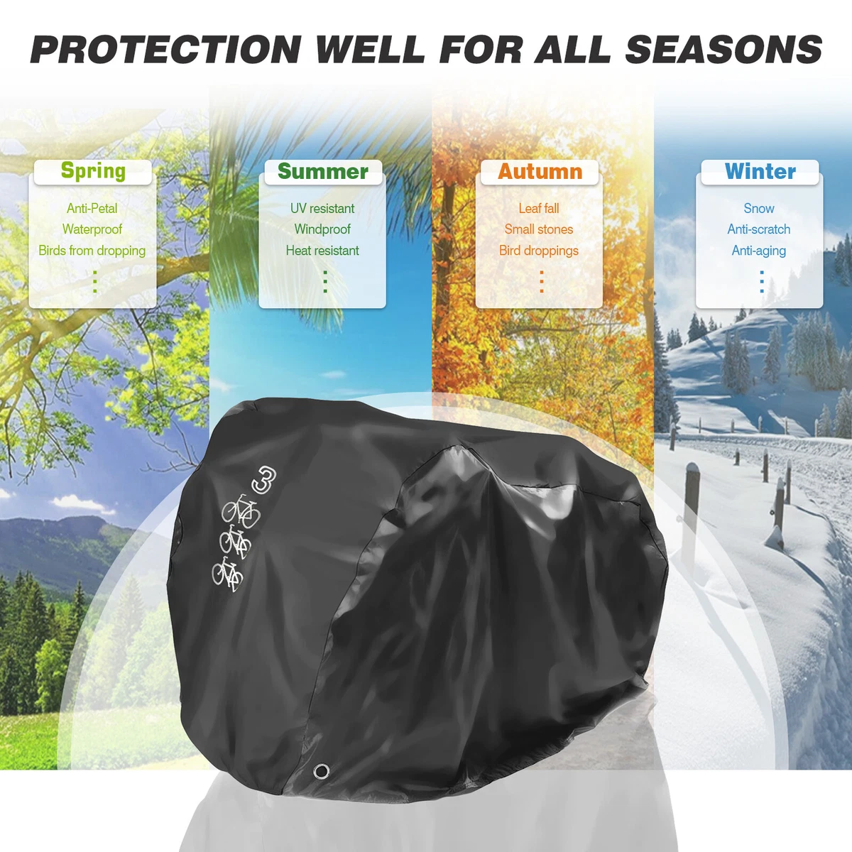 Bike Cover for 2 or 3 Bikes Outdoor Waterproof Bicycle Covers Rain Sun UV  Dust Wind Proof with Lock Hole for Mountain Road Electric Bike Heavy Duty