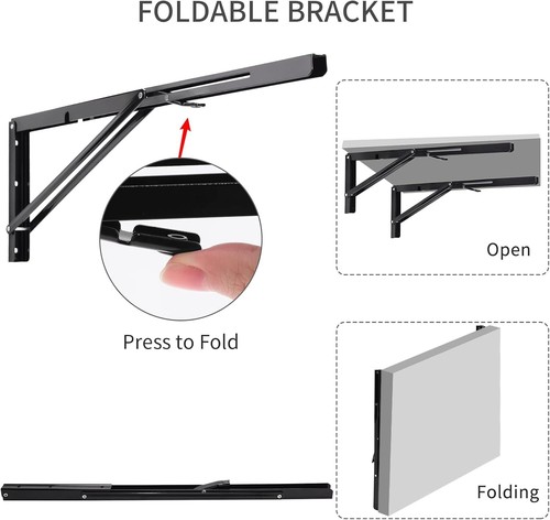 Folding Shelf Brackets, 24 In Heavy Duty L Bracket, Black DIY Collapsible Shelf - Picture 3 of 7