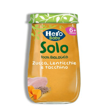 Hero Solo Homogénéisé De Citrouille, Lentilles Et Dinde 100 % BIO 6 Pots De 1