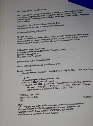Mengele : The Complete Story by John Ware and Gerald Posner (2000, Trade... - Imagen 3 de 3