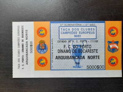 Super Rare Full Ticket FC Porto v Dinamo Bucharest Romania 1990 European Cup
