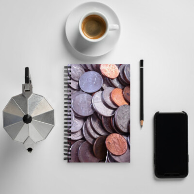 Coin Themed Blank Dotted Dot Grid Spiral Notebook