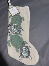 New Coastal Collection Beaded Sea Turtle Stocking Designer Decoration Nautical
