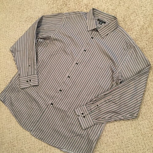 Structure Shirt Mens XL Brown Black Striped Long Sleeve Button Up Fitted - Picture 2 of 12