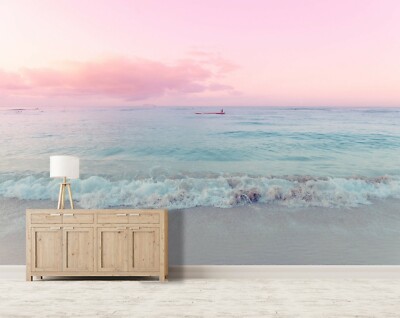 3D Wave Beach Boat A23 Wallpaper Wall Mural Self-adhesive Noirblanc Zoe