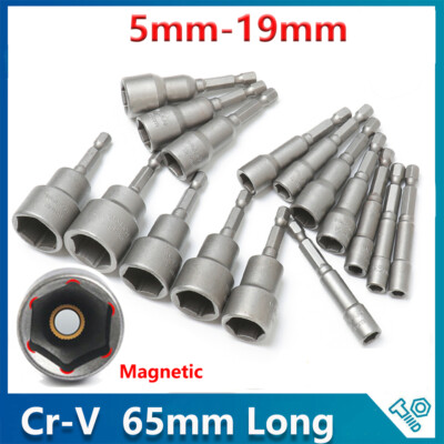 5mm-19mm Magnetic Nut Driver 1/4'' Hex Impact Power Drill Bit Socket Adaptors