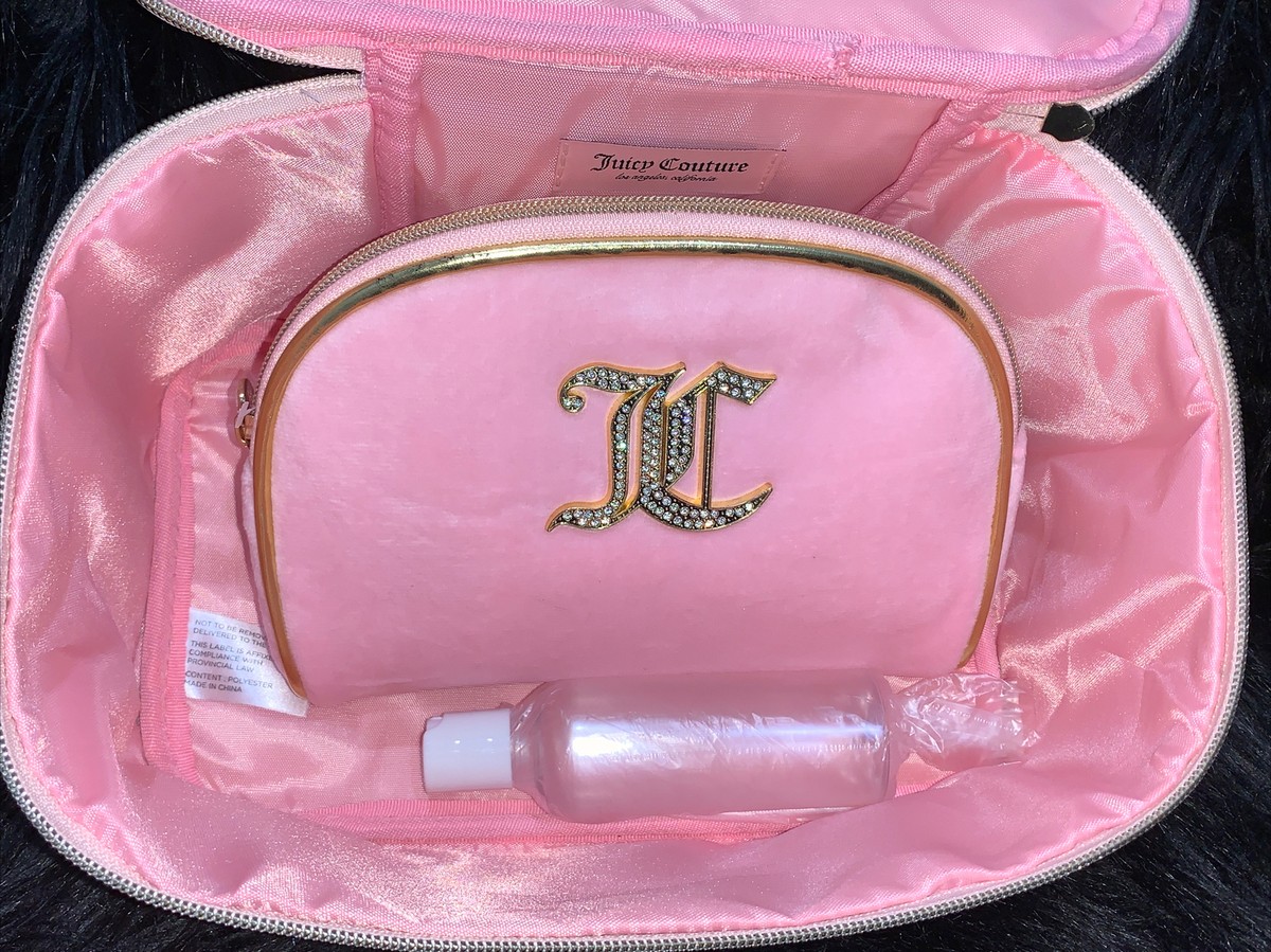 Juicy Couture 2pc Travel Cosmetic Bag Pink/Gold 1 Toiletry Bottle