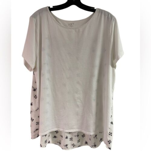 Loft White Floral Mixed Media Top Size XL