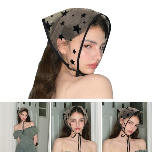 Elegant Women Kerchief Sheer Lace Trim Hair Scarf Headband for Girl