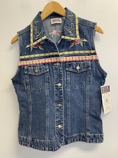 Vintage 90s Bill Blass Women s PM Denim Jean Vest Embroidered Embellished