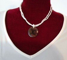 Stunning~~~18" Double-Strand Seed Beads~~Ecru~~M Initial Necklace~~Artisan Made