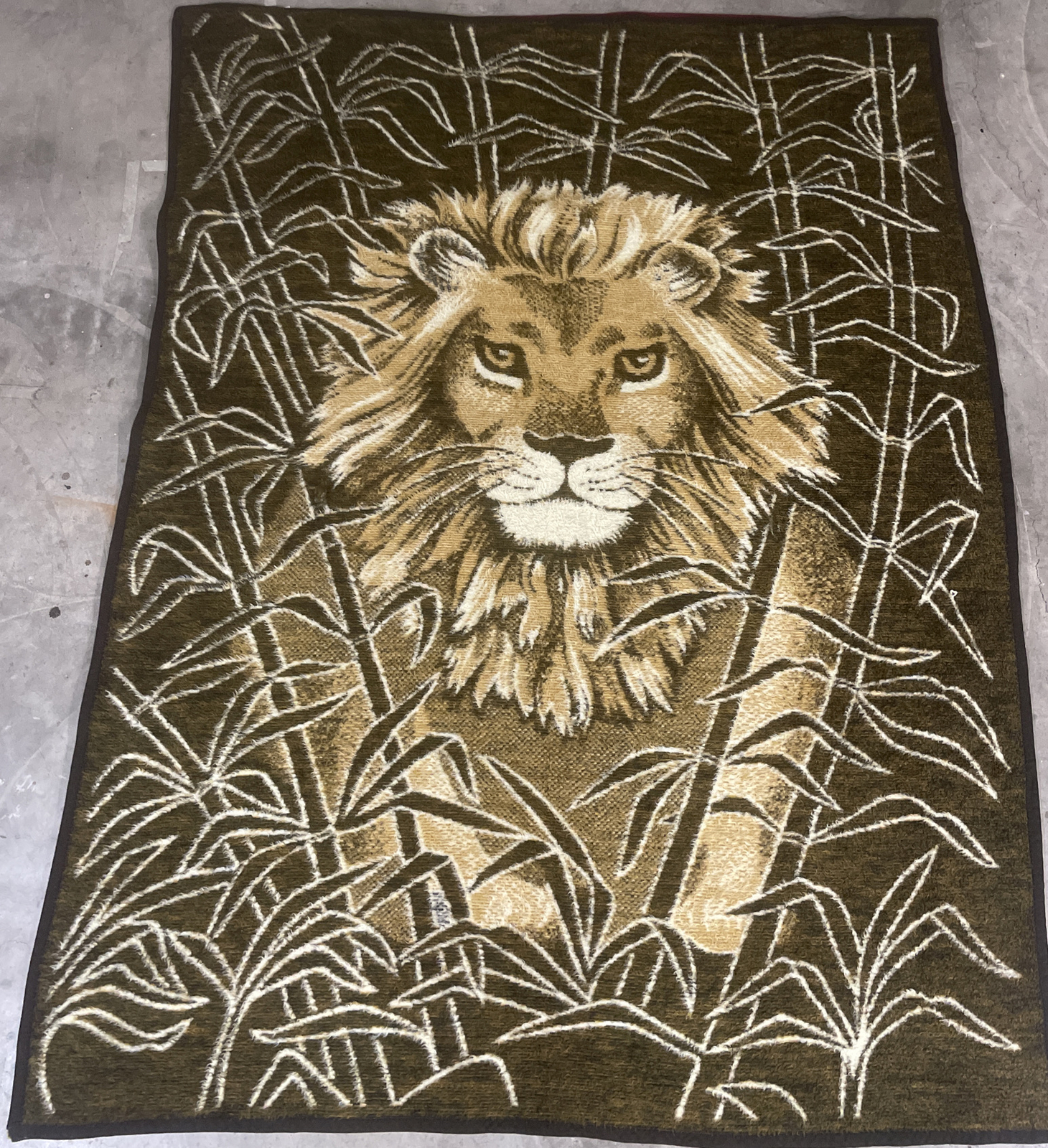 Vintage Biederlack Tiger Head Brown Blanket Throw Animal Reversible 74