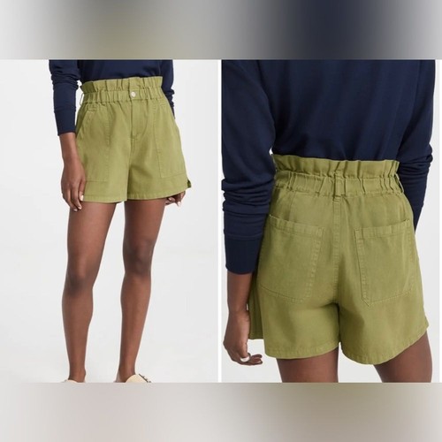Pantalones Cortos de Sarga Cintura Bolsa de Papel Nueva York en Blanco Nuevos con Etiquetas en Verde - Talla S - Imagen 2 de 5