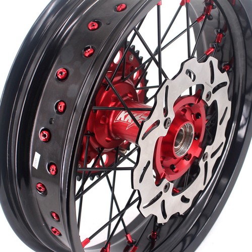 KKE 17" Supermoto Street Wheels Fit Honda XR650L 1993-2024 Red Hub Black Rims - Picture 12 of 12