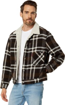 Levi's Men's Type I Plaid Sherpa Trucker Jacket Cold Outside X