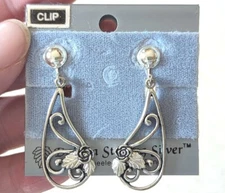 New VTG Black Hills Dakota Sterling Silver Leaf Rose Clip Earrings Wheeler Mfg