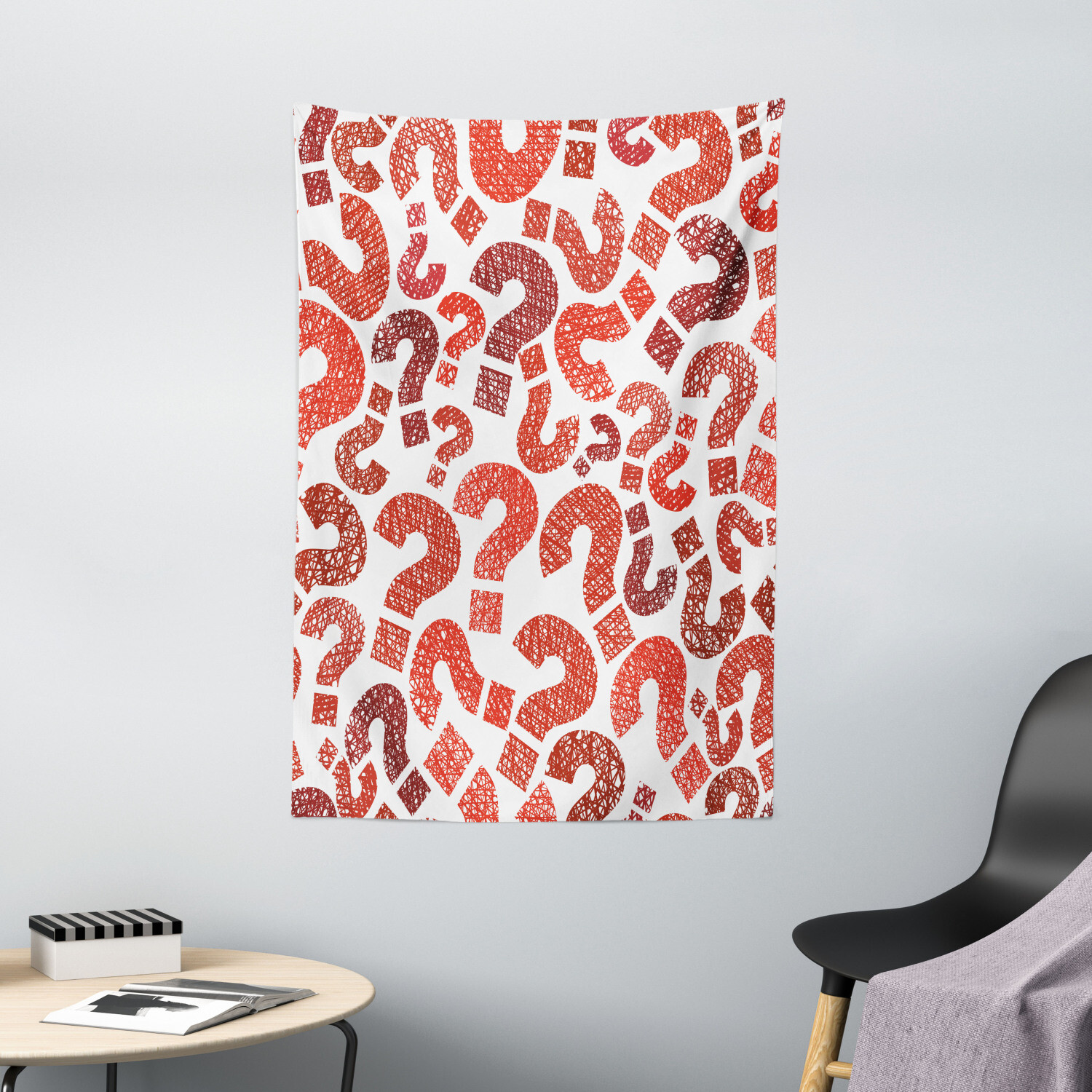 Sketchy Tapestry Question Marks Pattern Print Wall Hanging Decor