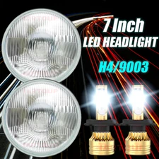 7" inch Sealed Beam Headlight Conversion High/Low Beam Chrome + 100W H4 LED