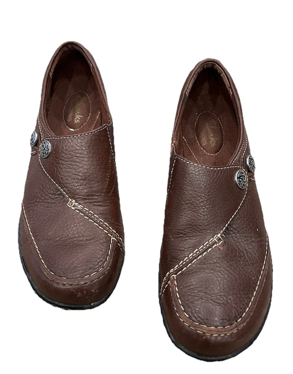 clarks bendables 7 5N (stretto) mocassino slipon in pelle marrone comodo piatto