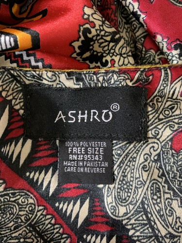 Ashro Free Size Paisley Graphics Caftan Shiney Multicolor Vneck Gold Accent Trim - Picture 12 of 12