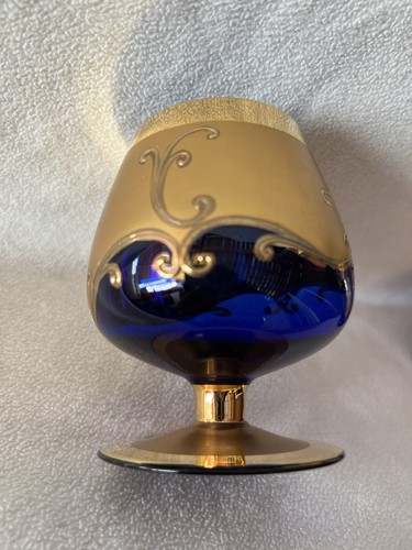 Czech Bohemian Cordial Shot Glass Cobalt Blue Gold Gild Floral Hand Painted - Picture 6 of 8