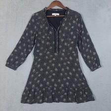 Loft Dress Women 12 Petite Black Polka Dot Long Sleeve Sheath Fit Flare Peasant