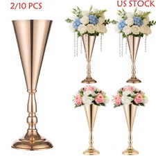 Gold Vase Centerpiece Table Decoration - Metal Tabletop Flower Stand for Wedding