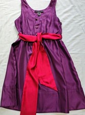 Marc by Marc Jacobs 100% Silk Dress Purple Colorblock Red Sash Size US 6 UK 10