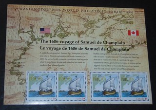 US Scott Catalog #4074. Voyage of Samuel de Champlain S/S Sheet of 4. MNH