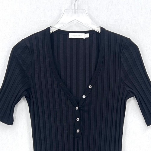 Jonathan Simkhai Connie Compace Ribbed Knit Henley Bodysuit Womens Medium Black - Picture 9 of 15