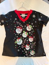 UNIFORM CHRISTMAS SCRUB TOPS UA SCRUBS "LET IT SNOW" SNOWMAN  SNOWFLAKES G-1 
