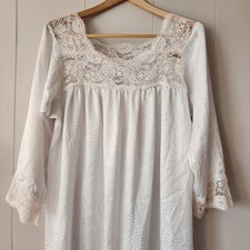 Vintage 70s Christian Dior White Lace Nightgown Nylon Jacquard Romantic
