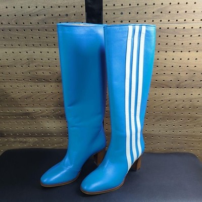Gucci Lange Stiefel Blau Weiß Leder Adidas Sideline Damen Größe EU 35 1/2
