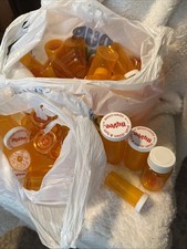 Lot of 85 Empty Amber Prescription Rx PILL BOTTLES Various Size Craft Geocaching